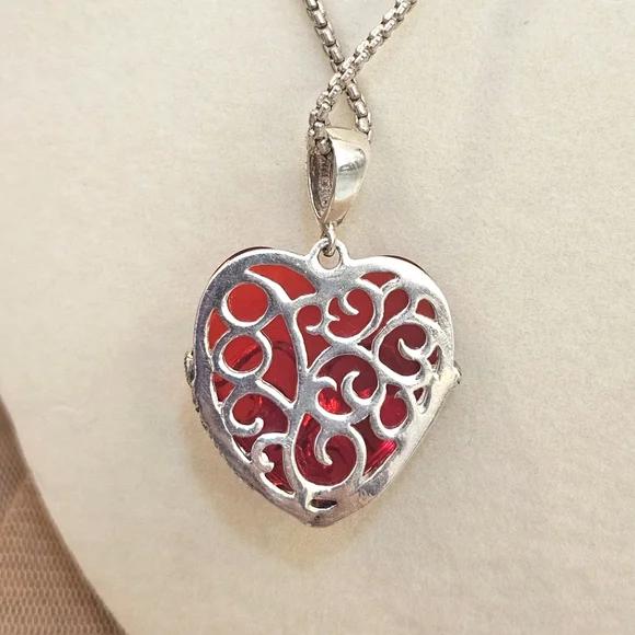 Ross Simons Vintage Sterling Silver 80s Marcasite & Red Glass Heart Pendant ONLY - Picture 5 of 8